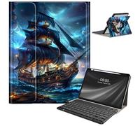 Étui clavier pour Samsung Galaxy Tab S9 FE 10,9"/Tab S9 11" 2023 avec porte-stylo, clavier Bluetooth sans fil amovible, avec mise en veille/réveil automatique pour Galaxy Tab S9 FE 5G, bateau pirate