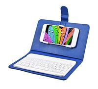 Etui Clavier Universelle pour Android/Windows/iOS - pour Telephone de 4,5 à 6,8 Pouces Clavier Bluetooth Anglais + Etui De Protection PU avec Support Pliable, Clavier Magnétique Amovible (Bleu)