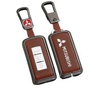 Étui Clé Voiture avec pour Mitsubishi Pajero Pajero V73 V93 V97, Cas Couverture Voiture Porte Clef Voiture Sac Imperméable et Résistant Aux Rayures,Brown- Black Metal Buckle