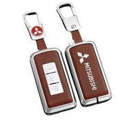 Étui Clé Voiture avec pour Mitsubishi Space Star 2015-2019, Cas Couverture Voiture Porte Clef Voiture Sac Imperméable et Résistant Aux Rayures,Brown- Silver Metal Buckle