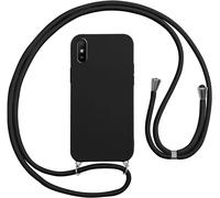 Étui Collier Silicone Antichoc Avec Cordon Réglable Et Bandoulière Pour Xiaomi Redmi 9a / Redmi 9at - Housse Souple Noire