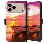 Etui Compatible avec Apple iPhone 17 Pro Max Etui Folio Etui magnetique Coucher du Soleil Barque Mer