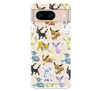 Étui compatible avec Google Pixel 8 Officiel Pokémon Eevee Evolutions pour protéger votre téléphone portable Coque en silicone souple transparente avec licence officielle Pokémon