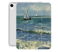 Étui Compatible avec Ipad 9E 2021/8E 2020/7E 2019, Étui De 10,2 Pouces avec Porte-Crayon, Étui À Trois Volets avec Fonction Veille/Réveil Automatique, Van Gogh - Voilier sur La Mer Imp