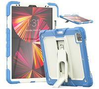 Étui Compatible avec iPad Pro 5/4/3 génération 12,9" 2021/2020/2018 avec Porte-Crayon, étui de Protection Robuste résistant aux Chocs avec béquille Invisible - Beige + Bleu Cyan