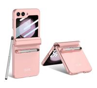 Étui compatible avec le Samsung Galaxy Z Flip 5 et son S Pen, protection de charnière magnétique + protecteur d'écran en verre trempé (rose)