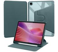 Étui Compatible avec Lenovo Tab 10.1 Pouces 2025 TB311FU/TB311XU, Cuir PU à Rotation 360° avec Cadre TPU Antichoc, Support Pivotant et Porte-Stylet, Vert Foncé