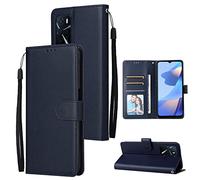 Étui compatible avec OPPO A16 / A16S CPH2271 / CPH2269, CPH2275 (6.52) OPPO A54S / CPH2273 Coque Flip Book Magnetic Stand Protection Gel Eco Cuir Portefeuille porte-cartes (Bleu)