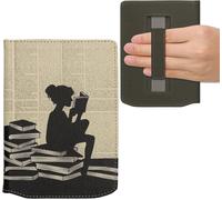 Étui Compatible Avec Pocketbook Verse/Pro/Color/Vivlio Light/Light Hd Coque-Étui À Rabat Magnétique Tablette Ereader Similicuir Avec Sangle-Noir-Beige