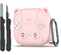 Étui Compatible Avec Samsung Galaxy Buds 2 Pro/Buds Pro/Buds Live/Buds 2/Galaxy Buds Fe Avec Porte-Clés, Outil De Nettoyage Inclus, Thème Console De Jeu,Oreilles De Chat Rose Clair[CAS6215812]