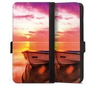 Etui Compatible avec Samsung Galaxy S25 Edge Etui Folio Etui magnetique Coucher du Soleil Barque Mer