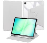 Étui Compatible avec Samsung Galaxy Tab A11+ Plus 2025/ A9+ Plus 2023 11", Cuir PU à Rotation 360° avec Cadre TPU Antichoc, Support Pivotant et Porte-Stylet, Argenté