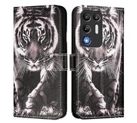 Étui compatible avec ZTE Red Magic 11 Air - Coque perforée - Étui portefeuille en cuir synthétique avec emplacements pour cartes - Support pliable - Protection magnétique - Tigre noir et blanc