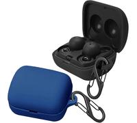 Étui Compatible Boîtier De Charge Sony Linkbuds Wfl900 ¿ Coque Silicone Liquide Ultra-Fine Antichoc, Protection Complète, Compatible Charge Sans Fil Rapide, 2 Mousquetons Noir & Bleu