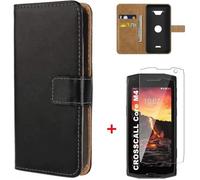 Etui Coque Crosscall Core X4 - Noir en PU Cuir avec protection antichoc Support fonction Verre trempé (1 Pack)