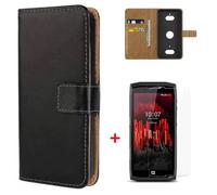 Etui Coque Crosscall Core X5 - Noir en PU Cuir avec protection antichoc Support fonction Verre trempé (1 Pack)