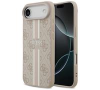 Étui Coque IPHONE 17 Air Guess Magsafe Similicuir Rose Logo Rayures