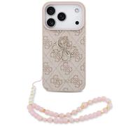 Étui Coque IPHONE 17 Pro Guess Simili Cuir Rose Big Logo Or Chaîne
