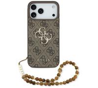 Étui Coque IPHONE 17 Pro Max Guess Simili Cuir Marron Big Logo Or Chaîne