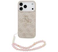 Étui Coque IPHONE 17 Pro Max Guess Simili Cuir Rose Big Logo Or Chaîne