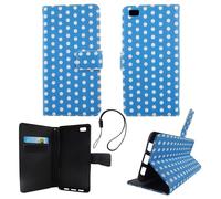 Etui Coque pour Huawei P8 Lite Polka Dot Bleu Couvercle Livre Style Portefeuille
