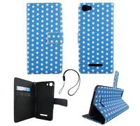 Etui Coque pour Wiko Lenny 2 Polka Dot Bleu Protectrice Livre Style Portefeuille