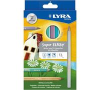 Etui crayons de couleur super ferby lyra forme triangulaire bois 12cm mine 6mm 12 unites coloris metalliques assortis
