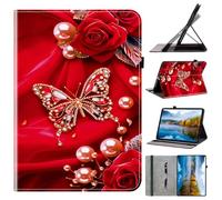 Etui Cuir Coque pour Lenovo M10 Plus 10.3" TB-X606F/TB-X606X Tablette Flip Cover Housse Ultra-Mince et Léger Etui Cover avec Exquise Housse en PU Cuir， Effet 3D Papillon Rouge