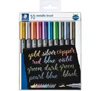 Staedtler Metallic Marker, Feutres métalliques à pointe pinceau pour loisirs créatifs et écriture stylisée, Encre pigmentée à base d'eau, Étui plastique avec 10 feutres, 8321 TB10