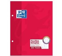 Oxford Feuilles simples perforées Pack de 100 Grands carreaux Seyès 90 g 17x22 cm Blanc