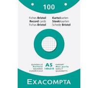 Exacompta Fiches bristol Réf. 13608E - 100 fiches A5 148x210 mm quadrillées 5x5 perforées blanc