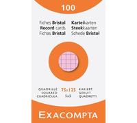 Étui de 100 fiches - bristol quadrillé 5x5 non perforé 75x125mm - Couleurs assorties
