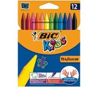 BIC Plastidecor, Lot de 12 craies de cire pour enfants, étui en carton, vous recevrez 1 paquet, contenu de la livraison : étui de 12