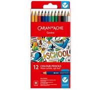 Caran d'Ache School Lot de 12 crayons de couleur aquarelle