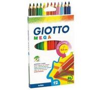 Giotto Crayons de couleur Mega – Étui 12 hexagonaux assortis, mine Ø 5,5 mm, longueur 18 cm