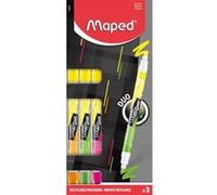 Maped - 3 Surligneurs Fluo Peps Duo - Stylos Fluo 2 en 1 avec Double Pointe - Confort d'Écriture sur Tous Types de Papier - Feutre Fluo Ergonomique Jaune + Vert + Rose + Orange