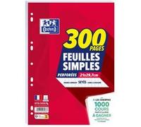 Oxford Feuilles perforées Lot de 300 A4 (21 x 29,7 cm) Grands carreaux Seyès 90 g