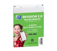 Oxford Étui 32 fiches bristol A5 Révision 2.0 perforées petits carreaux Blanc