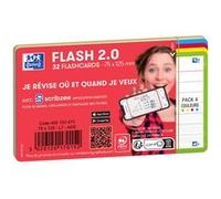 Oxford – Fiches Bristol 2.0 – Paquet de 32, non perforées, 75×125 mm A7 ligné, coloris assortis
