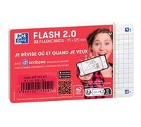 Etui de 32 fiches bristol non perforées Oxford Flash 2.0 petits carreaux 75 x 125 mm Blanc Blanc G