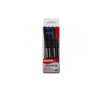 Kores - K-Marker P1 : Marqueurs Permanents de Couleur, Pointe Fine en Fibre, Encre Résistante à l'Eau et à Faible Odeur, pour Toutes les Surfaces, Paquet de 4 Couleurs Assorties