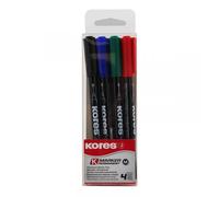 Kores - K-Marker P1 : Marqueurs Permanents de Couleur, Pointe Fine en Fibre, Encre Résistante à l'Eau et à Faible Odeur, pour Toutes les Surfaces, Paquet de 4 Couleurs Assorties
