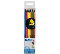 Etui De 6 Crayons Couleurs Fluo Bois Noir Milan 0752306