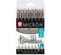 Etui De 6 Feutres Pigma Micron Noir + 1 Feutre Brush Sakura