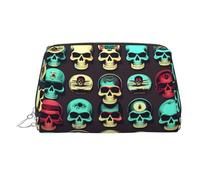 Étui de beauté portable avec motif tête de mort rétro - Pochette de voyage compacte avec fentes intérieures organisées pour un usage quotidien, Argenté., One Size