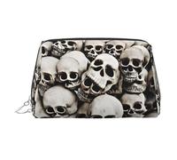 Étui de beauté portable imprimé crâne mexicain, pochette de voyage compacte avec fentes intérieures organisées pour un usage quotidien, Argenté., One Size