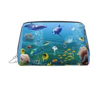 Étui de beauté portable imprimé monde sous-marin coloré, pochette de voyage compacte avec fentes intérieures organisées pour un usage quotidien, Argenté., One Size