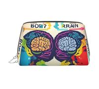 Étui de beauté portable imprimé pour le cerveau gauche et droit, pochette de voyage compacte avec fentes intérieures organisées pour un usage quotidien, Argenté., One Size