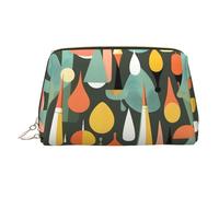 Étui de beauté portable moderne du milieu du siècle avec formes de gouttes imprimées, pochette de voyage compacte avec fentes intérieures organisées pour un usage quotidien, doré, One Size