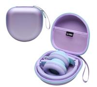 Étui de casque pliable pour enfants compatible avec iClever BTH12 / HS19 / BTH26 / JoySpark-T5 / Candy Bila BH03 / EarFun/IMYB/MIDOLA MD-B01 / Noot Products, violet + bord vert (étui uniquement)